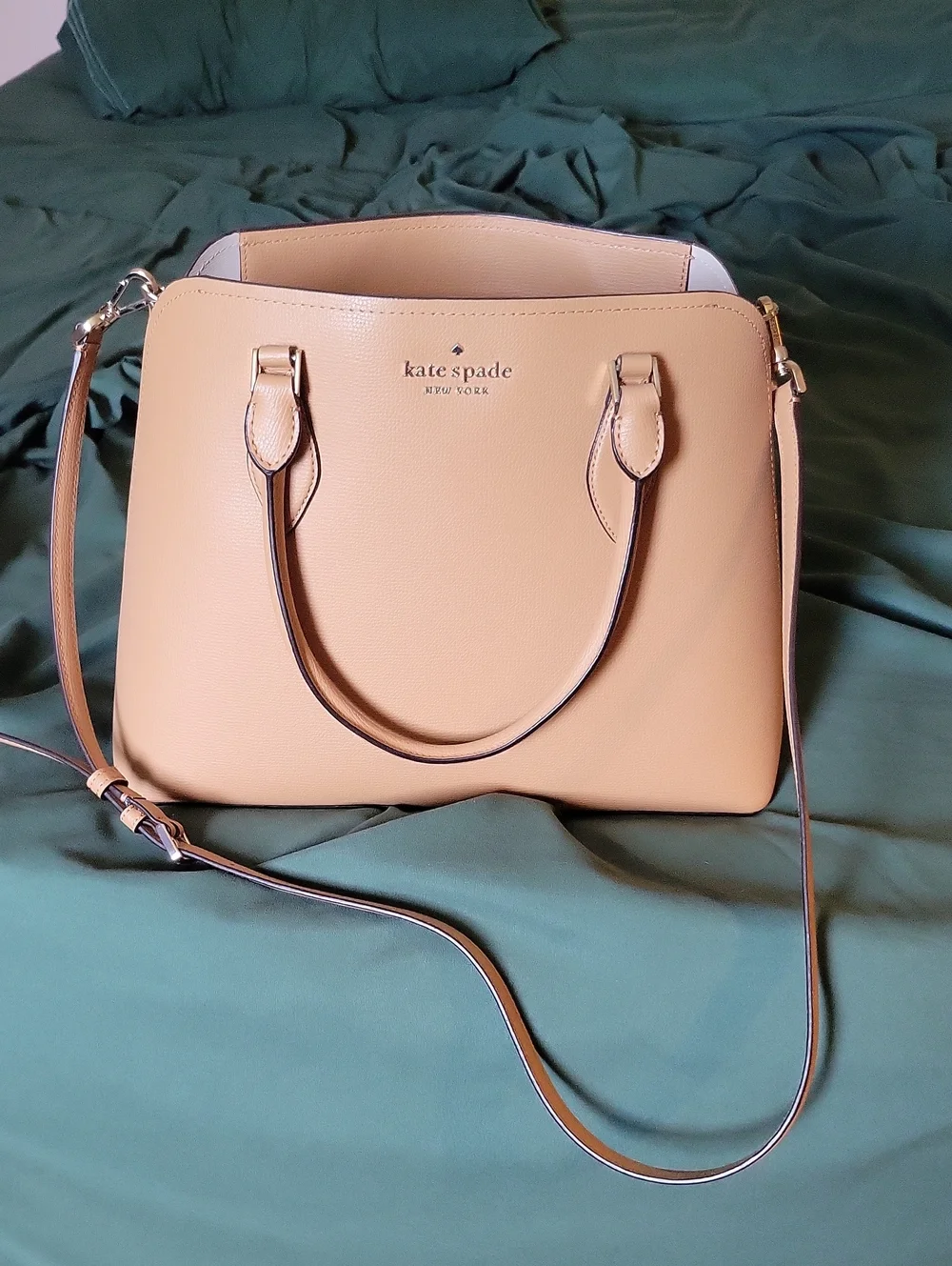 kate spade Beige Pebbled Leather Satchel with Detachable Strap